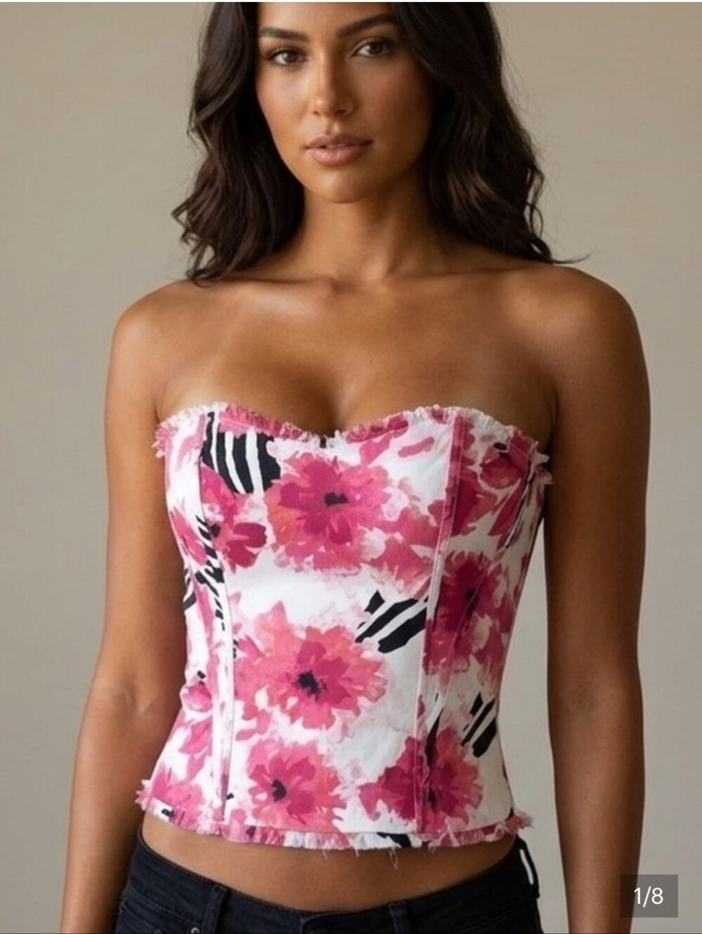 Nwot 12 White House Black Marker Strapless Floral Corset Top in Pink, Red &Black